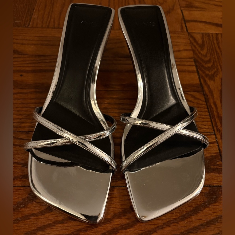 Mango Silver Black Heels Elegant Design